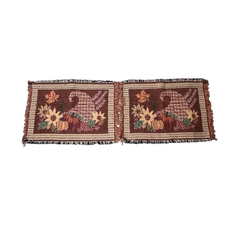 Cornucopia Tapestry Fabric Placemats Set of 4 Thanksgiving Fall Decor Pumpkin